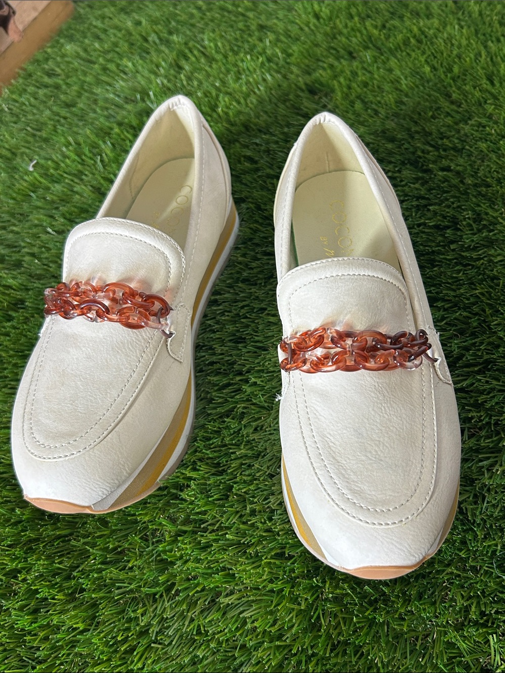 Matisse Cream Loafers with Amber Chain Detail
